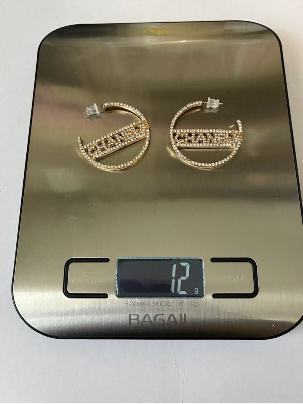 Gold Crystal CC Logo Hoop Earrings - Picture 5 of 8